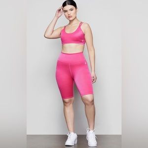 GOOD AMERICAN Shiny Rib Knit Biker Shorts Electric Pink Barbiecore